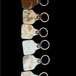 Cowhide Keychain Set with Gold Rings